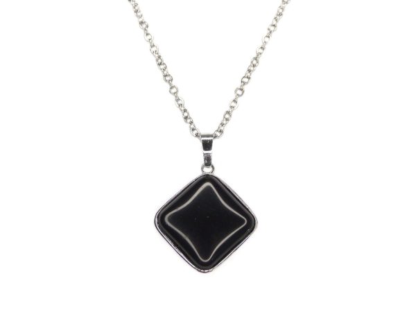 Gemstone Necklace Black Obsidian Square Pendant Natural beads mouse