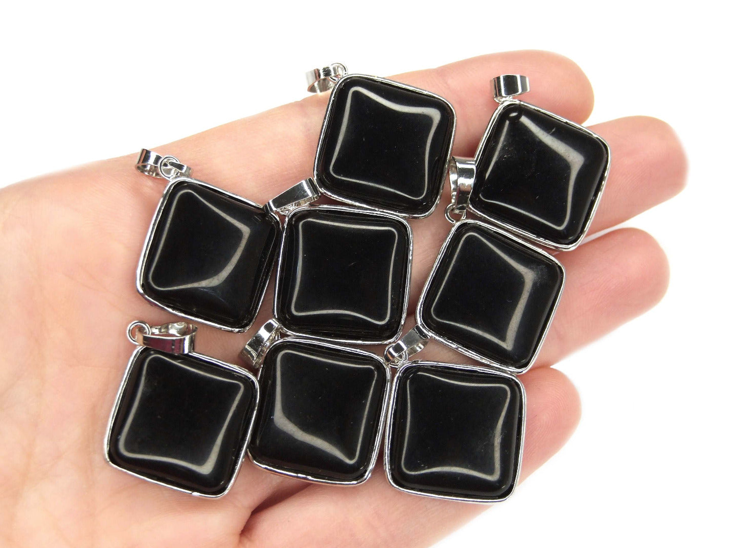 Black Obsidian Necklace Square Shape Pendant Natural Gemstone with Pouch Michael's UK Jewellery