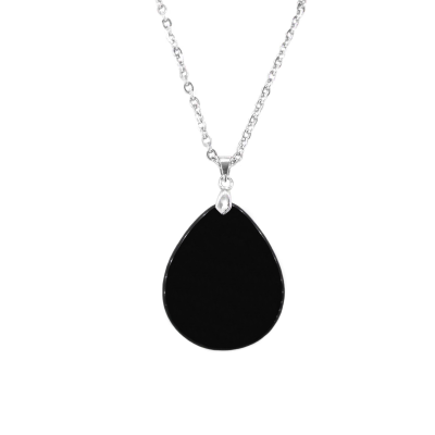 Black Obsidian Necklace Tear Pendant Natural Gemstone 50cm Chain with Pouch Michael's UK Jewellery