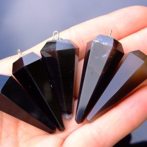 Black Obsidian Pendulum Natural Gemstone for Dowsing Scrying Divination Meditation Michael's UK Jewellery