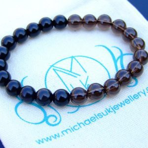 Black Obsidian Smoky Quartz Natural Gemstone Bracelet 6-9'' Elasticated Michael's UK Jewellery