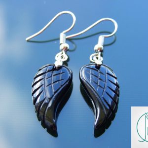 Black Onyx Earrings Angel Wing Shape Natural Gemstone with Pouch Michael's UK Jewellery