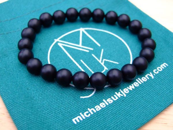 Black Onyx Matt Natural Gemstone Bracelet 6-9'' Elasticated Michael's UK Jewellery