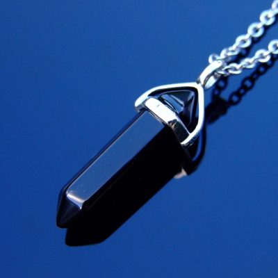 Gemstone Necklace Black Onyx Natural Point Pendant beads mouse
