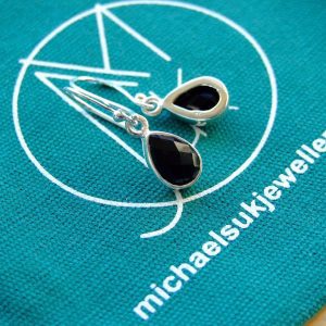 Black Onyx Natural Gemstone 925 Sterling Silver Earrings Michael's UK Jewellery