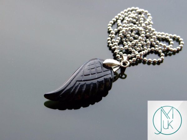 Black Onyx Natural Gemstone Angel Wing Pendant Necklace Michael's UK Jewellery