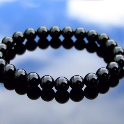 Black Onyx Natural Gemstone Bracelet 6-9'' Elasticated Michael's UK Jewellery