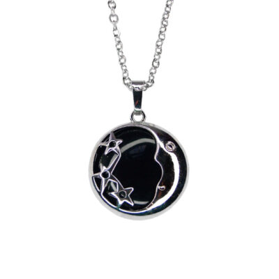 Black Onyx Necklace Moon Shape Pendant Natural Gemstone With Pouch Michael's UK Jewellery