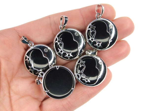 Black Onyx Necklace Moon Shape Pendant Natural Gemstone With Pouch Michael's UK Jewellery