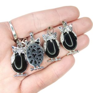 Black Onyx Necklace Owl Pendant Natural Gemstone With Pouch Michael's UK Jewellery