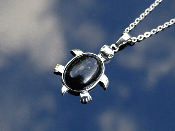 Black Onyx Necklace Turtle Pendant Natural Gemstone With Pouch Michael's UK Jewellery