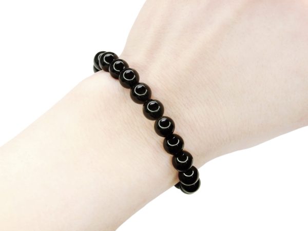 Black Tourmaline Bracelet Natural Gemstone 6-9'' Elasticated With Pouch Michael's UK Jewellery