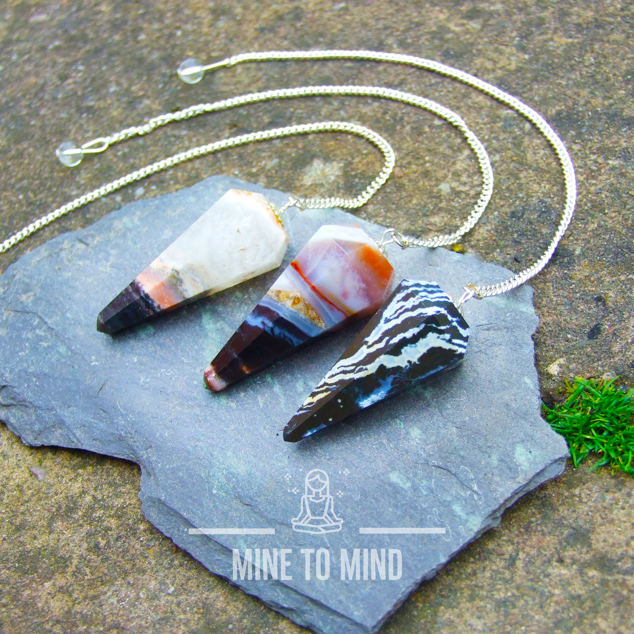 Black Zebra Agate Gemstone Pendulum for Dowsing Divination Wicca mine to mind