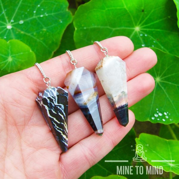 Black Zebra Agate Gemstone Pendulum for Dowsing Divination Wicca mine to mind