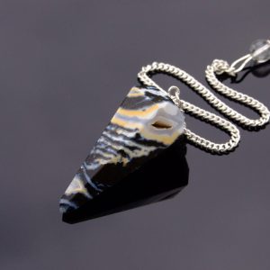 Black Zebra Agate Pendulum Natural Gemstone for Dowsing Scrying Divination Meditation Michael's UK Jewellery