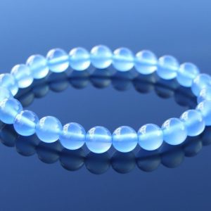 Blue Agate Dyed Natural Gemstone Bracelet 6-9'' Elasticated Michael's UK Jewellery