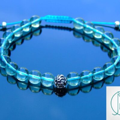 Blue Fluorite Om Sterling Silver Natural Gemstone Bracelet 6-9'' Macrame Michael's UK Jewellery