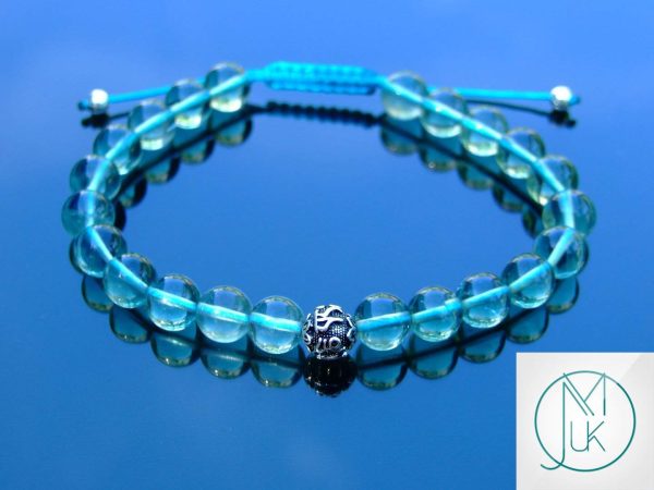 Blue Fluorite Om Sterling Silver Natural Gemstone Bracelet 6-9'' Macrame Michael's UK Jewellery