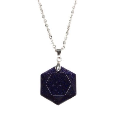 Necklace Blue Goldstone Hexagon Manmade Pendant beads mouse
