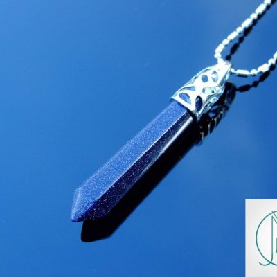 Blue Goldstone Long Point Pendant Manmade Gemstone Necklace Michael's UK Jewellery