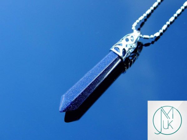Blue Goldstone Long Point Pendant Manmade Gemstone Necklace Michael's UK Jewellery