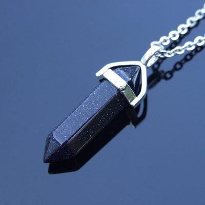 Necklace Blue Goldstone Point Pendant Manmade beads mouse