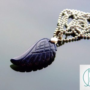 Blue Goldstone Manmade Gemstone Angel Wing Pendant Necklace Michael's UK Jewellery