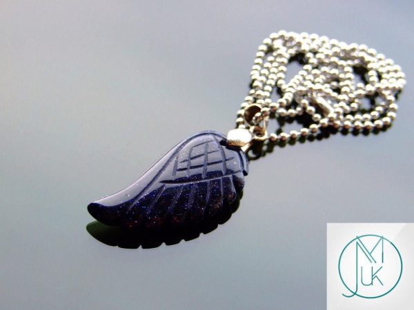 Blue Goldstone Manmade Gemstone Angel Wing Pendant Necklace Michael's UK Jewellery