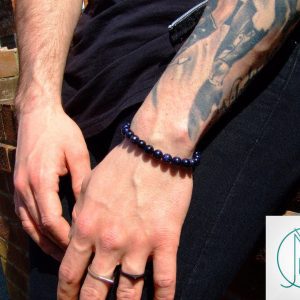 Blue Goldstone Manmade Gemstone Bracelet 6-9'' Elasticated Michael's UK Jewellery