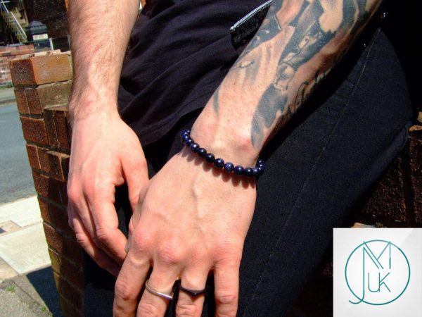 Blue Goldstone Manmade Gemstone Bracelet 6-9'' Elasticated Michael's UK Jewellery