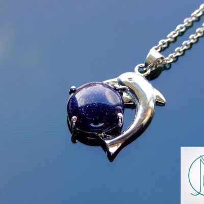 Blue Goldstone Necklace Dolphin Pendant Manmade Gemstone With Pouch Michael's UK Jewellery