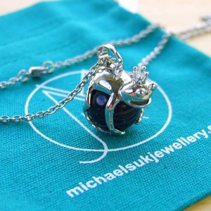 Blue Goldstone Necklace Frog Pendant Manmade Gemstone With Pouch Michael's UK Jewellery