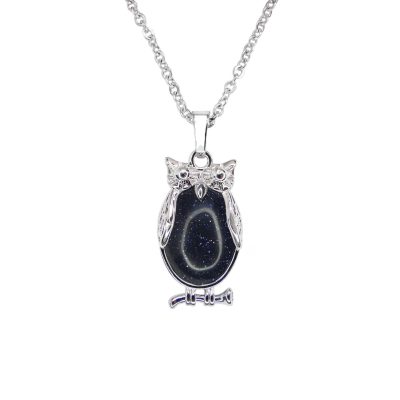 Blue Goldstone Necklace Owl Pendant Manmade Gemstone With Pouch Michael's UK Jewellery