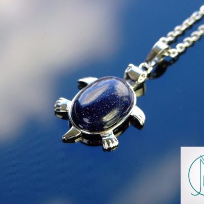 Blue Goldstone Necklace Turtle Pendant Manmade Gemstone With Pouch Michael's UK Jewellery