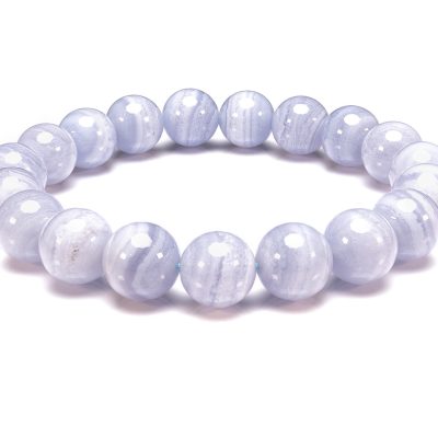 Blue Lace Agate Bracelet 10mm Natural Gemstone 6-9'' Elasticated With Box Michael's UK Jewellery