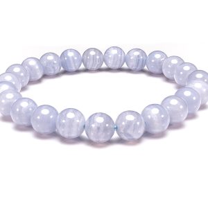 Blue Lace Agate Bracelet Natural Gemstone 6-9'' Elasticated With Box Michael's UK Jewellery