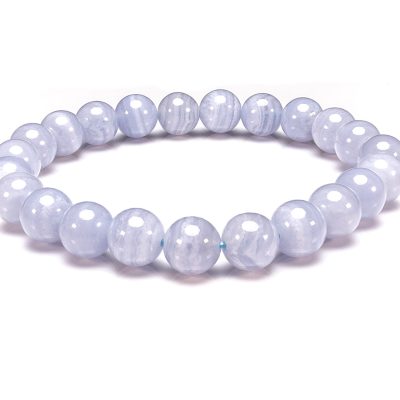 Blue Lace Agate Bracelet Natural Gemstone 6-9'' Elasticated With Box Michael's UK Jewellery
