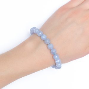 Blue Lace Agate Bracelet Natural Gemstone 6-9'' Elasticated With Box Michael's UK Jewellery
