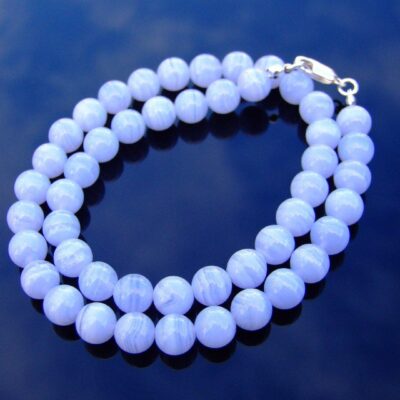 Blue Lace Agate Natural Gemstone Necklace 8mm Beaded 16-30inch Michael's UK Jewellery