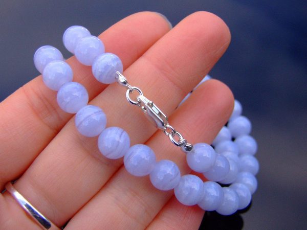 Blue Lace Agate Natural Gemstone Necklace 8mm Beaded 16-30inch Michael's UK Jewellery