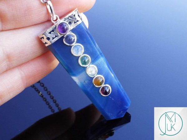 Blue Onyx 7 Chakra Natural Gemstone Pendant Necklace 50cm Michael's UK Jewellery