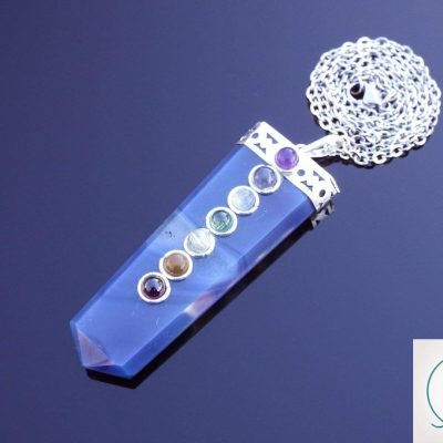 Blue Onyx 7 Chakra Natural Gemstone Pendant Necklace 50cm Michael's UK Jewellery