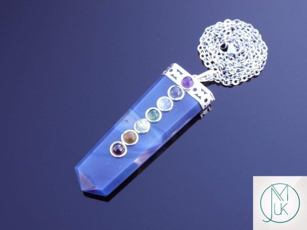 Blue Onyx 7 Chakra Natural Gemstone Pendant Necklace 50cm Michael's UK Jewellery
