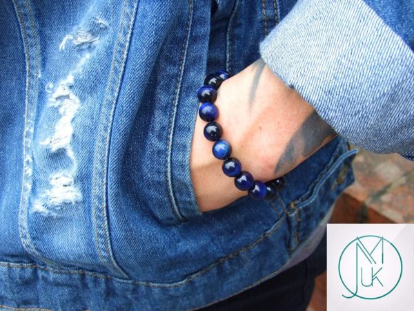 Blue Tigers Eye 10mm Natural Dyed Gemstone 6-9'' Elasticated Michael's UK Jewellery