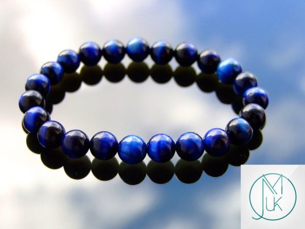 Blue Tigers Eye Dyed Natural Gemstone Bracelet 6-9'' Elasticated Michael's UK Jewellery