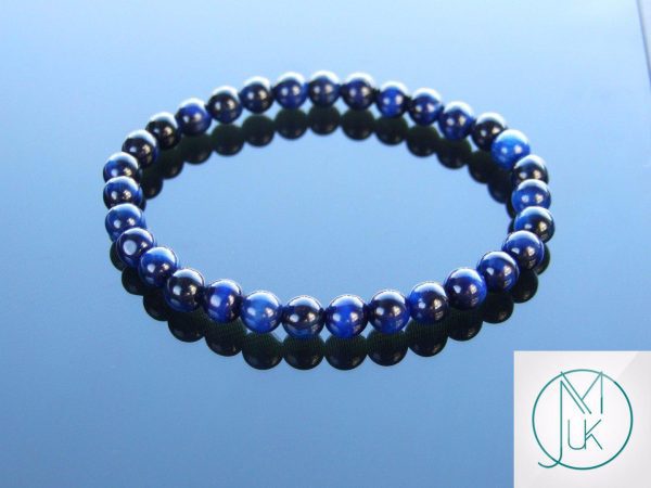Blue Tigers Eye Natural Dyed 6mm Gemstone Bracelet 6-9'' Elasticated Michael's UK Jewellery