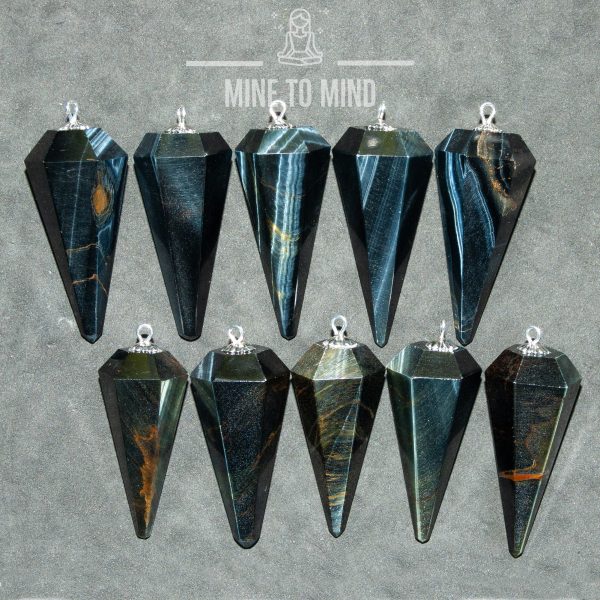 Blue Tiger's Hawk's Eye Gemstone Pendulum for Dowsing Divination Wicca mine to mind