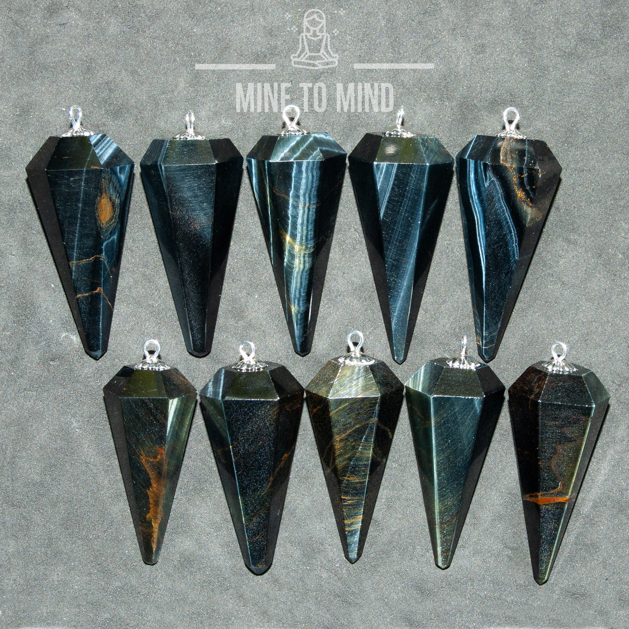 Blue Tiger's Hawk's Eye Gemstone Pendulum for Dowsing Divination Wicca mine to mind