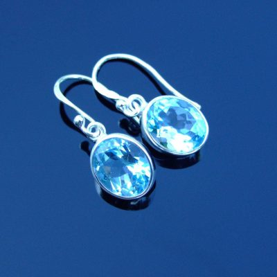 Blue Topaz Natural Gemstone 925 Sterling Silver Earrings Michael's UK Jewellery