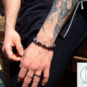 Brown Banded Frosted Agate Natural Gemstone Bracelet 7-8'' Elasticated Michael's UK Jewellery